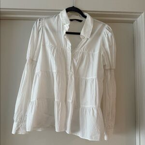 Zara white button down - tiered poplin blouse. Size Large.